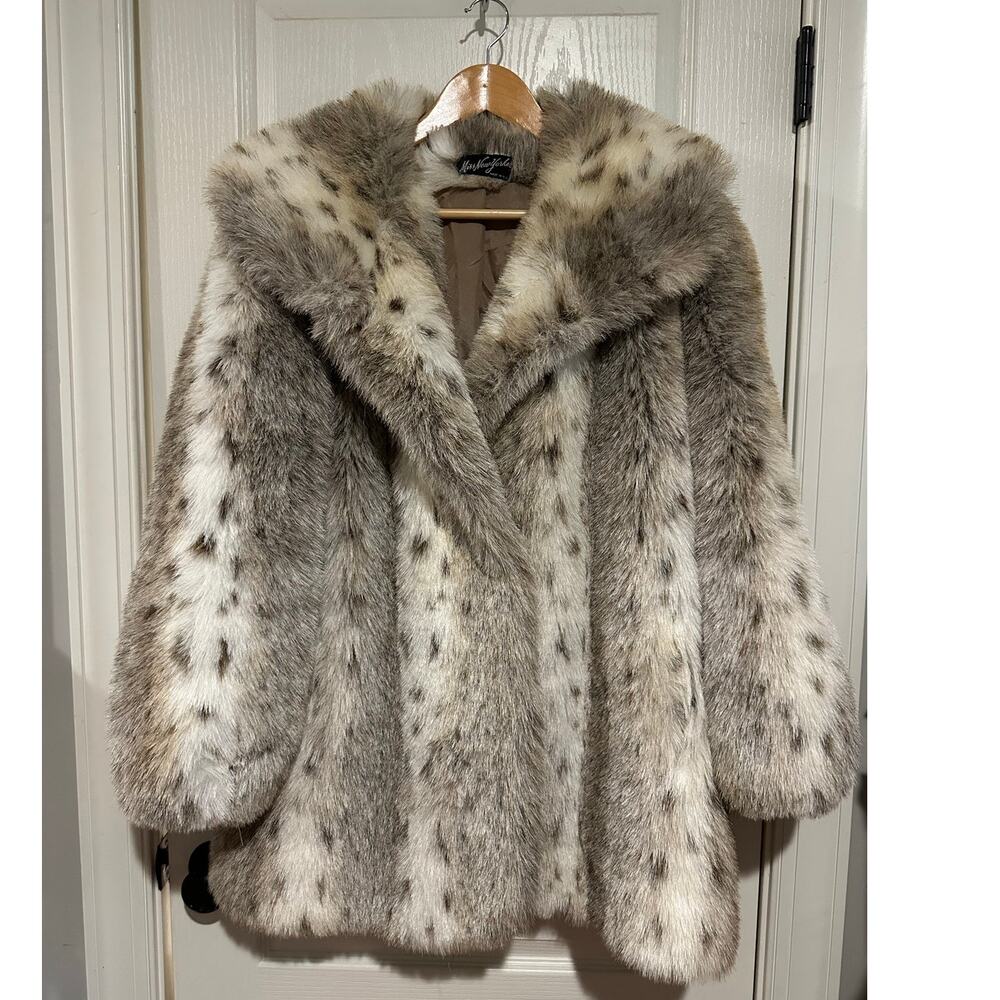 Vintage faux fur coat Miss NewYorker size M Snow Leopard/Lynx